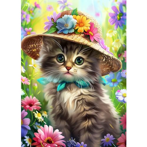 CEOVR Diamond Painting Kits Erwachsene,Süße Katze Diamant Painting,Katze und Blumen Diamond Painting Bilder,30x40 cm Diamond-painting Set,Diamond Painting Erwachsene,Tiere von CEOVR