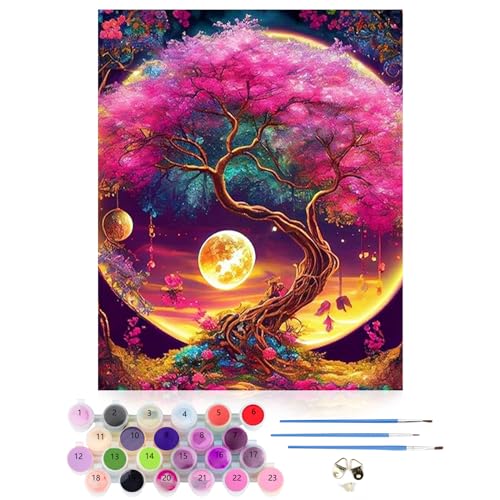 CEOVR Malen Nach Zahlen Erwachsene Kit,Baum des Lebens Mal Nach Zahlen für Erwachsene Anfänger,Mond Paint by Numbers Adult Set,Ohne Rahmen 40x50 cm DIY Painting by Numbers Fantasie von CEOVR