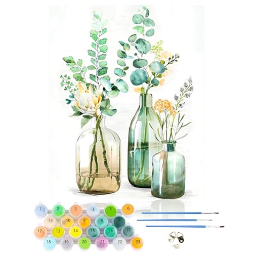 CEOVR Malen Nach Zahlen Erwachsene Kit,Blätter Mal Nach Zahlen für Erwachsene Anfänger,Blumen Paint by Numbers Adult Set,Ohne Rahmen 40x50 cm DIY Painting by Numbers Pflanzen von CEOVR