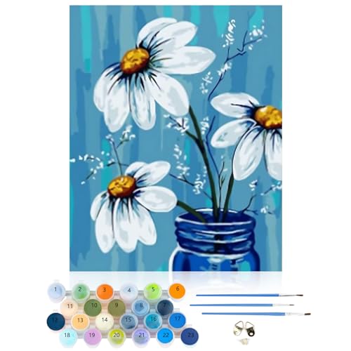 CEOVR Malen Nach Zahlen Erwachsene Kit,Blumen Mal Nach Zahlen für Erwachsene Anfänger,Blaue Blumen Paint by Numbers Adult Set,Ohne Rahmen 40x50 cm DIY Painting by Numbers von CEOVR