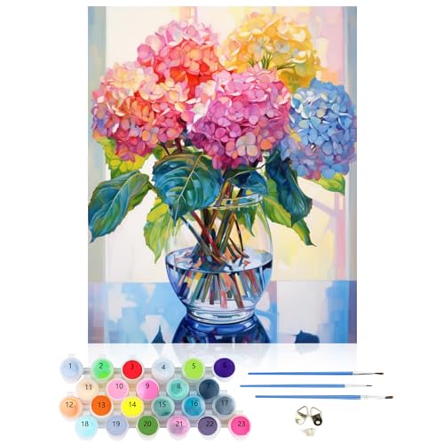 CEOVR Malen Nach Zahlen Erwachsene Kit,Blumen Mal Nach Zahlen für Erwachsene Anfänger,Hortensien Paint by Numbers Adult Set,Ohne Rahmen 40x50 cm DIY Painting by Numbers Bunte Blumen von CEOVR