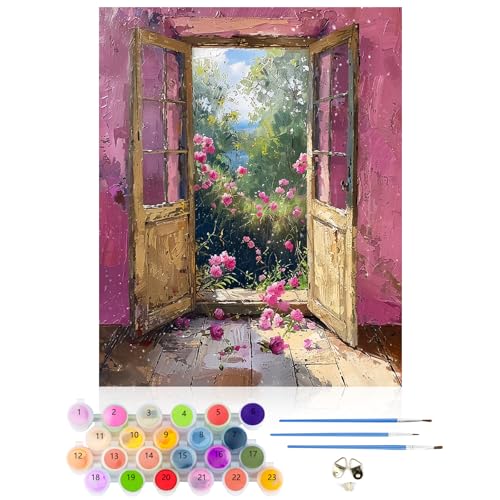 CEOVR Malen Nach Zahlen Erwachsene Kit,Blumen Mal Nach Zahlen für Erwachsene Anfänger,Landschaft Paint by Numbers Adult Set,Ohne Rahmen 40x50 cm DIY Painting by Numbers Rosen von CEOVR