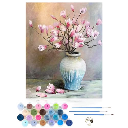 CEOVR Malen Nach Zahlen Erwachsene Kit,Blumen Mal Nach Zahlen für Erwachsene Anfänger,Magnolie Paint by Numbers Adult Set,Ohne Rahmen 40x50 cm DIY Painting by Numbers Eleganz von CEOVR