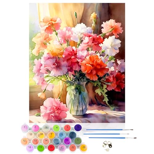 CEOVR Malen Nach Zahlen Erwachsene Kit,Blumen Mal Nach Zahlen für Erwachsene Anfänger,Nelke Paint by Numbers Adult Set,Ohne Rahmen 40x50 cm DIY Painting by Numbers von CEOVR