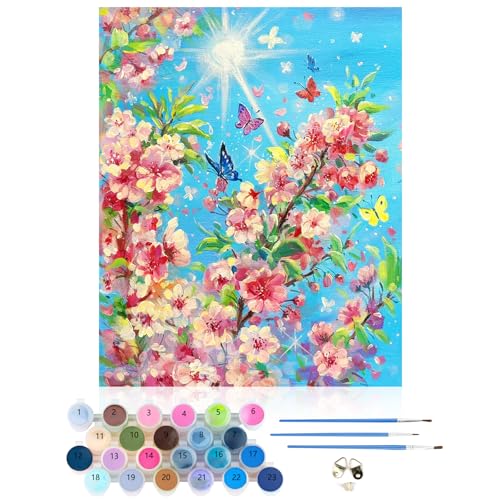 CEOVR Malen Nach Zahlen Erwachsene Kit,Blumen Mal Nach Zahlen für Erwachsene Anfänger,Schmetterling Paint by Numbers Adult Set,Ohne Rahmen 40x50 cm DIY Sonnenschein Painting by Numbers von CEOVR