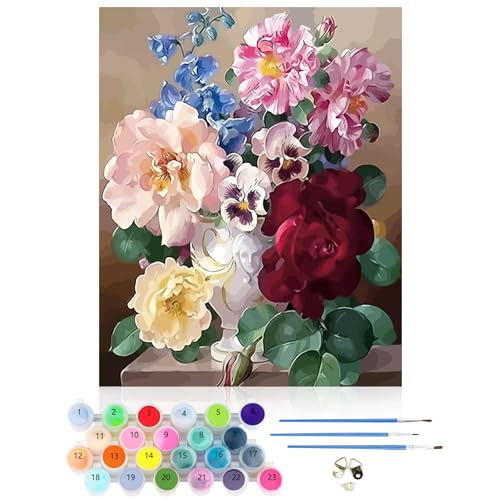 CEOVR Malen Nach Zahlen Erwachsene Kit,Blumen Mal Nach Zahlen für erwachsene Anfänger,Rosen Paint by Numbers Adult Set,Ohne Rahmen 40x50 cm DIY Painting by Numbers Orchideen von CEOVR