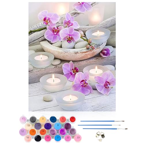 CEOVR Malen Nach Zahlen Erwachsene Kit,Blumen und Kerzen Mal Nach Zahlen für Erwachsene Anfänger,Orchideen Paint by Numbers Adult Set,Ohne Rahmen 40x50 cm DIY Painting by Numbers von CEOVR