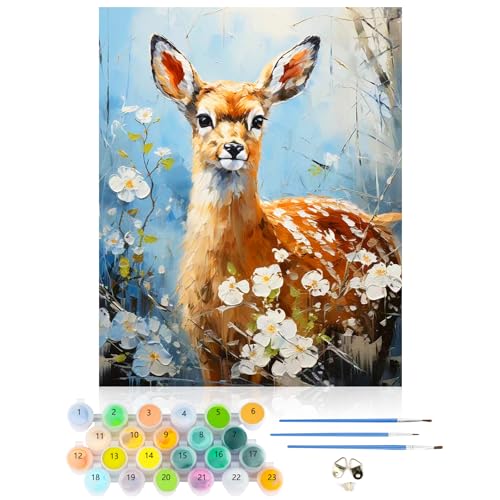 CEOVR Malen Nach Zahlen Erwachsene Kit,Hirsch Mal Nach Zahlen für Erwachsene Anfänger,Tier Paint by Numbers Adult Set,Ohne Rahmen 40x50 cm DIY Gelber Blumen Painting by Numbers von CEOVR