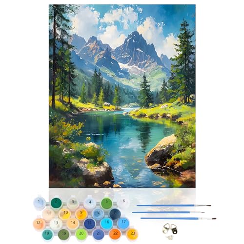 CEOVR Malen Nach Zahlen Erwachsene Kit,Landschaft Mal Nach Zahlen für Erwachsene Anfänger,Berge Paint by Numbers Adult Set,Ohne Rahmen 40x50 cm DIY Painting by Numbers,Fluss von CEOVR