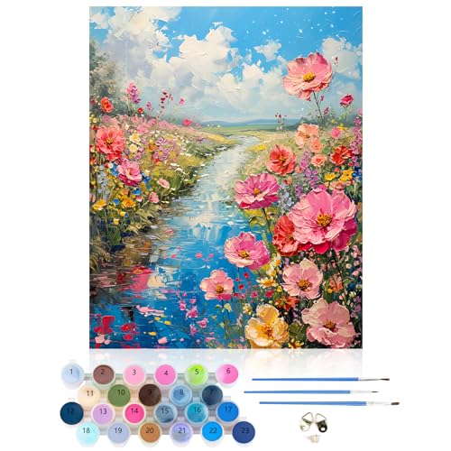 CEOVR Malen Nach Zahlen Erwachsene Kit,Landschaft Mal Nach Zahlen für Erwachsene Anfänger,Blumen Paint by Numbers Adult Set,Ohne Rahmen 40x50 cm DIY Fluss Painting by Numbers Als von CEOVR