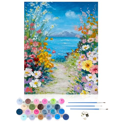 CEOVR Malen Nach Zahlen Erwachsene Kit,Landschaft Mal Nach Zahlen für Erwachsene Anfänger,Blumen Paint by Numbers Adult Set,Ohne Rahmen 40x50 cm DIY Painting by Numbers,Küstenweg von CEOVR