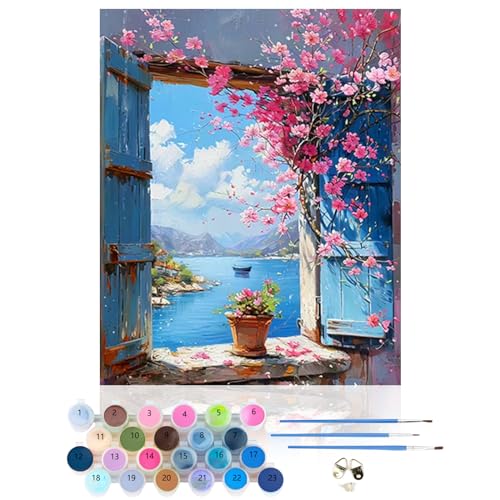 CEOVR Malen Nach Zahlen Erwachsene Kit,Landschaft Mal Nach Zahlen für Erwachsene Anfänger,Blumen Paint by Numbers Adult Set,Ohne Rahmen 40x50 cm DIY Painting by Numbers Meer von CEOVR