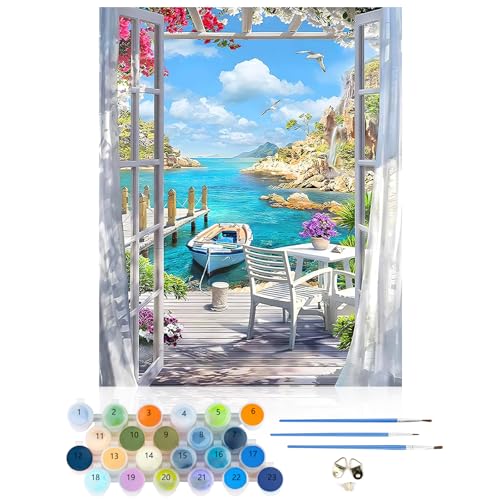 CEOVR Malen Nach Zahlen Erwachsene Kit,Mal Nach Zahlen für Erwachsene Anfänger,Paint by Numbers Adult Set,Ohne Rahmen 40x50 cm DIY Painting by Numbers (blau weiß rosa) von CEOVR