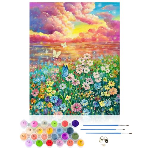 CEOVR Malen Nach Zahlen Erwachsene Kit,Landschaft Mal Nach Zahlen für Erwachsene Anfänger,Schmetterling Paint by Numbers Adult Set,Ohne Rahmen 40x50 cm DIY Sonnenschein Painting by Numbers von CEOVR