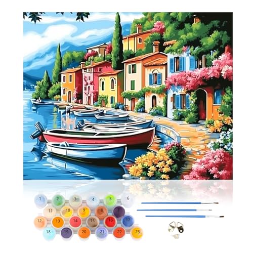 CEOVR Malen Nach Zahlen Erwachsene Kit,Landschaft Mal Nach Zahlen für erwachsene Anfänger,Küstenstadt Paint by Numbers Adult Set,40x50 cm DIY Painting by Numbers von CEOVR