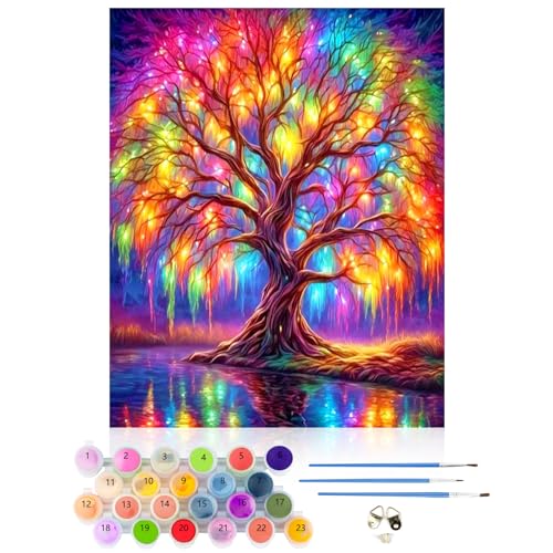 CEOVR Malen Nach Zahlen Erwachsene Kit,Mal Nach Zahlen für Erwachsene Anfänger,Baum des Lebens Paint by Numbers Adult Set,Ohne Rahmen 40x50 cm DIY Painting by Numbers Bunter Baum von CEOVR