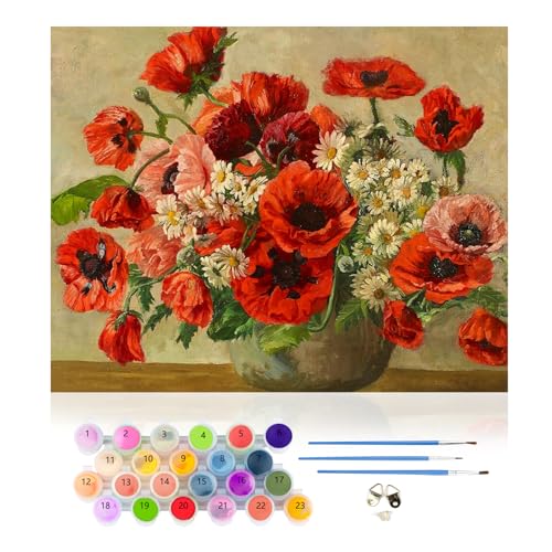 CEOVR Malen Nach Zahlen Erwachsene Kit,Mohn Mal Nach Zahlen für Erwachsene Anfänger,Blumen Paint by Numbers Adult Set,Ohne Rahmen 40x50 cm DIY Painting by Numbers von CEOVR