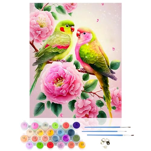 CEOVR Malen Nach Zahlen Erwachsene Kit,Papagei Mal Nach Zahlen für Erwachsene Anfänger,Blumen und Vogel Paint by Numbers Adult Set,Ohne Rahmen 40x50 cm DIY Painting by Numbers Pfingstrose von CEOVR