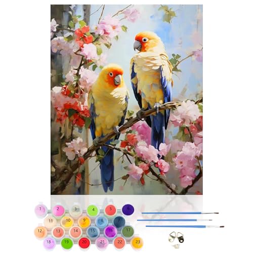 CEOVR Malen Nach Zahlen Erwachsene Kit,Papagei Mal Nach Zahlen für Erwachsene Anfänger,Tier Paint by Numbers Adult Set,Ohne Rahmen 40x50 cm DIY Painting by Numbers,Vogel,Als Geschenk von CEOVR