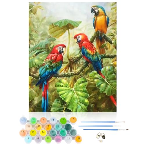 CEOVR Malen Nach Zahlen Erwachsene Kit,Papagei Mal Nach Zahlen für Erwachsene Anfänger,Vogel Paint by Numbers Adult Set,Ohne Rahmen 40x50 cm DIY Painting by Numbers Regenwald Als von CEOVR