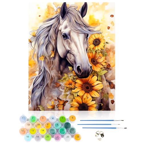 CEOVR Malen Nach Zahlen Erwachsene Kit,Pferde Mal Nach Zahlen für Erwachsene Anfänger,Blumen Paint by Numbers Adult Set,Ohne Rahmen 40x50 cm DIY Painting by Numbers Tiere von CEOVR