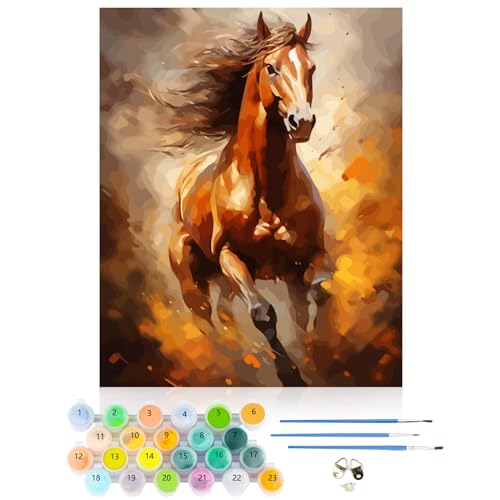 CEOVR Malen Nach Zahlen Erwachsene Kit,Pferde Mal Nach Zahlen für erwachsene Anfänger,Tiere Paint by Numbers Adult Set,Ohne Rahmen 40x50 cm DIY Painting by Numbers Galoppierende Pferde von CEOVR