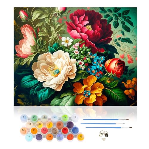 CEOVR Malen Nach Zahlen Erwachsene Kit,Rosen Mal Nach Zahlen für Erwachsene Anfänger,Blumen Paint by Numbers Adult Set,Ohne Rahmen 40x50 cm DIY Painting by Numbers,Pfingstrosen von CEOVR