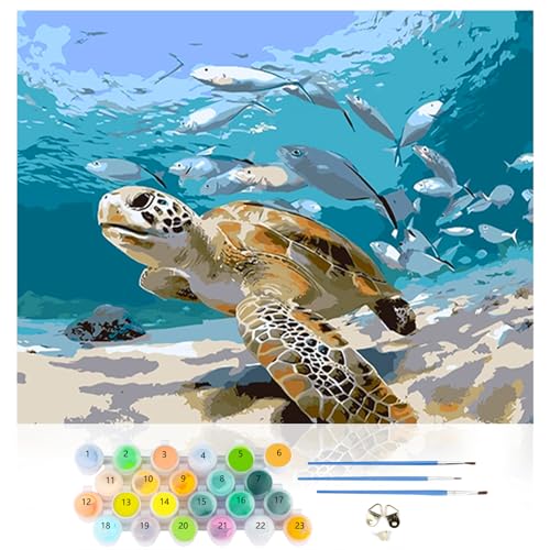 CEOVR Malen Nach Zahlen Erwachsene Kit,Schildkröte Mal Nach Zahlen für Erwachsene Anfänger,Meer Paint by Numbers Adult Set,Ohne Rahmen 40x50 cm DIY Painting by Numbers Tier von CEOVR