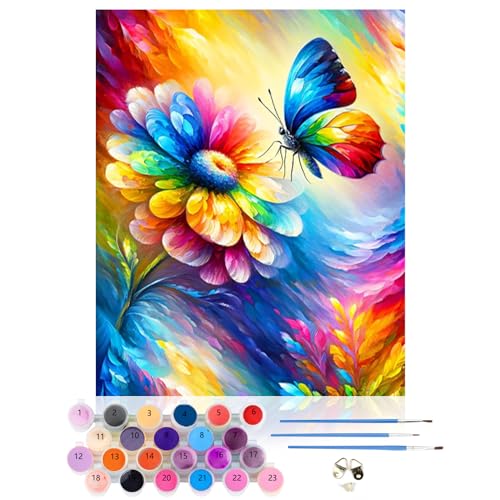 CEOVR Malen Nach Zahlen Erwachsene Kit,Schmetterling Mal Nach Zahlen für Erwachsene Anfänger,Blumen Paint by Numbers Adult Set,Ohne Rahmen 40x50 cm DIY Painting by Numbers,Regenbogen von CEOVR