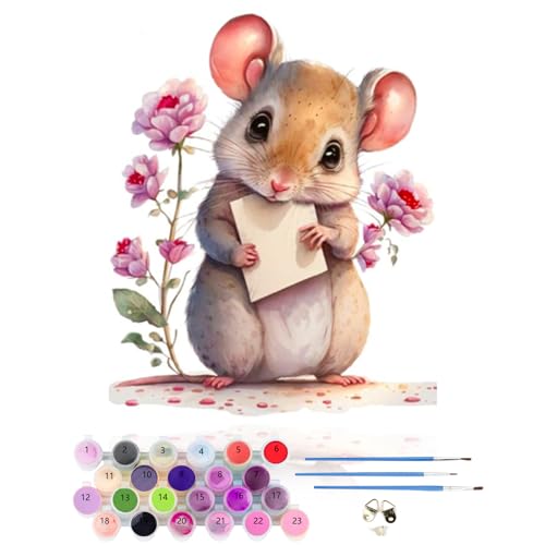 CEOVR Malen Nach Zahlen Erwachsene Kit,Tiere Mal Nach Zahlen für Erwachsene Anfänger,Mäuse Paint by Numbers Adult Set,Ohne Rahmen 40x50 cm DIY Painting by Numbers,Blumen,Als Geschenk von CEOVR