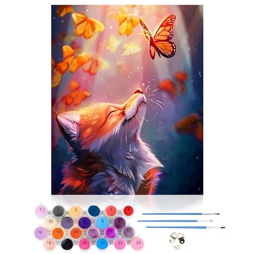 CEOVR Malen Nach Zahlen Erwachsene Kit,Tiere Mal Nach Zahlen für Erwachsene Anfänger,Schmetterlinge und Füchse Paint by Numbers Adult Set,Ohne Rahmen 40x50 cm DIY Painting by Numbers,Cartoon von CEOVR