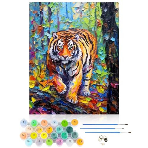 CEOVR Malen Nach Zahlen Erwachsene Kit,Tiger Mal Nach Zahlen für Erwachsene Anfänger,Tier Paint by Numbers Adult Set,Ohne Rahmen 40x50 cm DIY Gelber Tiger Painting by Numbers von CEOVR