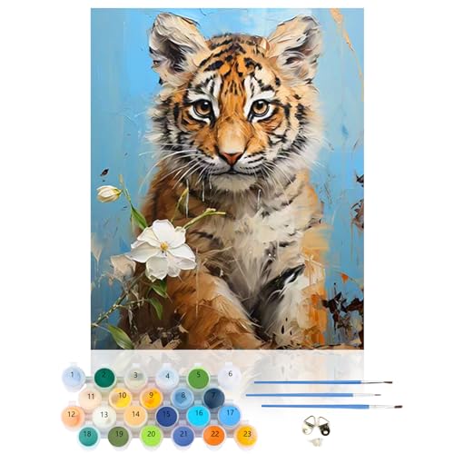 CEOVR Malen Nach Zahlen Erwachsene Kit,Tiger Mal Nach Zahlen für Erwachsene Anfänger,Tier Paint by Numbers Adult Set,Ohne Rahmen 40x50 cm DIY Painting by Numbers,Blumen,Als Geschenk von CEOVR