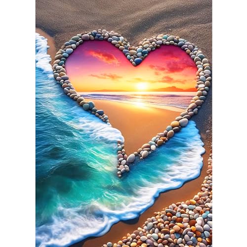 CEOVR Strand Diamond Painting Kit Erwachsene,Liebesherz Diamond-painting,30x40 cm Landschaft Diamant Paintings Kit,5D DIY Diamond Painting Bilder Set,5D DIY Diamond Painting Bilder Kit von CEOVR