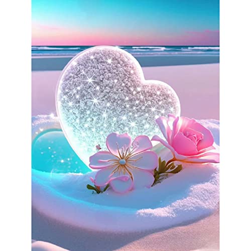 DIY 5D Liebe Herz Diamant Painting Kinder Erwachsene, Diamond Painting Blumen 5D Diamant Paint Kits Kristallartiges Kreuzstichset für Home Wall Décor,30x40 cm Strand von CEOVR