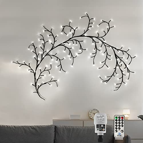 CERIAL Beleuchtete Weidenrebe Baum Lichter für Raum, 8Ft Weihnachten Wände Lichter künstliche Lichterzweige, Fernbedienung mit 144 LEDs Lighted Willow Vine Lights(Weiss) von CERIAL