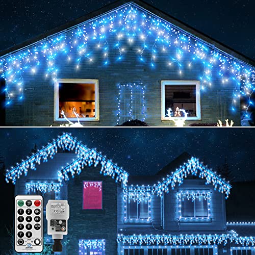 CERIAL 20M 540LEDs Eisregen Lichterkette Außen Weihnachten Lichtvorhang Eiszapfen Lichterkette mit 108 Tropfen, Outdoor Weihnachten Urlaub Hochzeit Dekorationen, Blau+Weiß von CERIAL