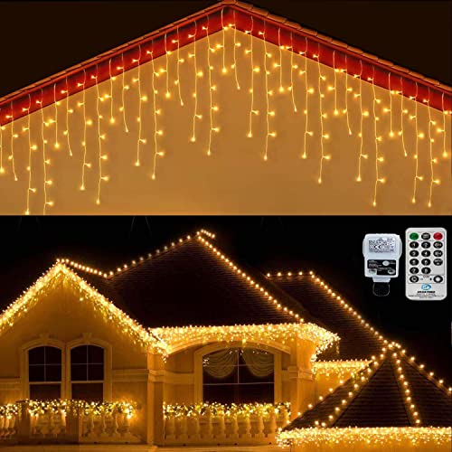 CERIAL 20M 540LEDs Eisregen Lichterkette Außen Weihnachten Lichtvorhang Eiszapfen Lichterkette mit 108 Tropfen, für Outdoor Urlaub Hochzeit Dekorationen, Warmweiß von CERIAL