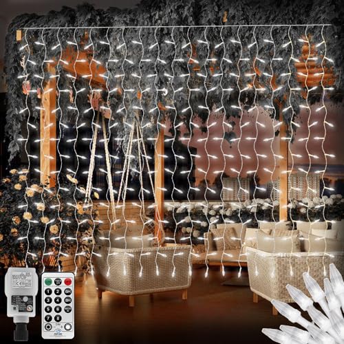 CERIAL 4X2M 300LEDs Außen Lichtvorhang mit Stecker,Inner Lichterkette Vorhang Mini Lichterkette Weihnachten Eisregen Lichterkette für Urlaub Hochzeit Dekorationen,Weiß von CERIAL