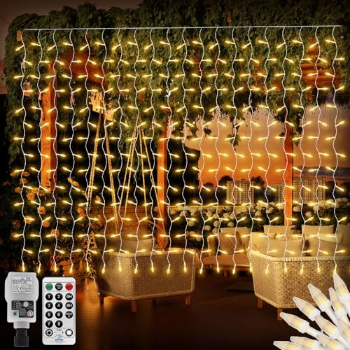 CERIAL Lichtvorhang Außen smit Stecker，4X2M 300LED,Inner Lichterkette IP44 Wasserdicht Vorhang Weihnachten Mini Lichterkette Eisregen Lichterkette für Urlaub Hochzeit Dekorationen, Warmweiß von CERIAL