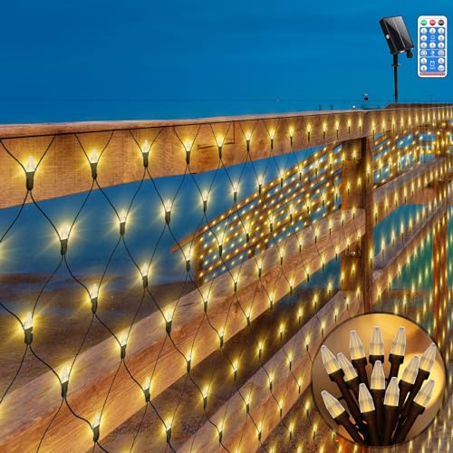 CERIAL 3X2M 200LED Lichternetz Außen Solar Lichterkette Netz für Bushes,Solar Garten Mesh Lichterkette mit Fernbedienung & Timer 8 Modi für Outdoor Fenster Hochzeit Wohnzimmer(Warmweiß) von CERIAL