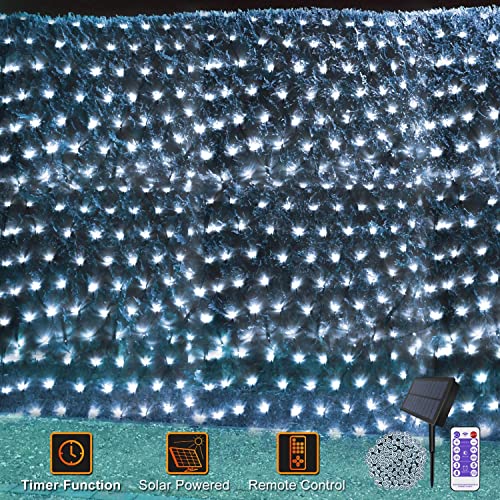 CERIAL Solar Lichternetz 4.5 X 1.5M 192LED Außen Lichterkette Netz Solar Garten Mesh Lichterkette mit Fernbedienung & Timer 8 Modi für Fenster Geburstag Hochzeit Outdoor(Weiß) von CERIAL