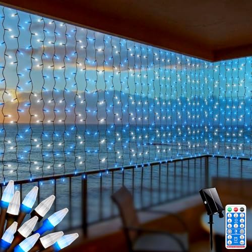 Solar Lichtervorhang Außen 2X2M 200LED Mini Lichterketten Vorhang Innen Solar Wasserfall Lichterkette Outdoor, mit Fernbedienung & Timer für Weihnachten(RGB) von CERIAL