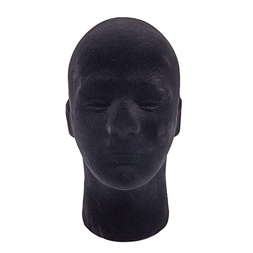 CESUO Maennliche Styropor Schaum Mannequin Gliederpuppe Kopf Modell Peruecken Glaeser Display Staender Schwarz von CESUO