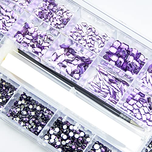 4880 Stück violette Strasssteine Nagel Kristalle Edelsteine Perlen helllila rund Multi Form flache Rückseite Nagel Strasssteine Edelsteine für Nägel Kunst DIY Design Handwerk Kleidung Schuhe von CESUSME