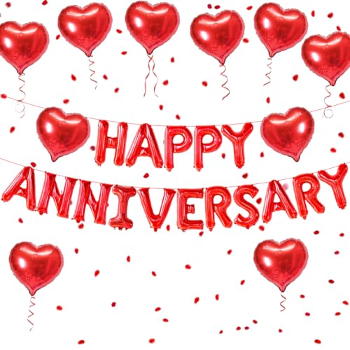 2 Set 40,6 cm Happy Anniversary Luftballons Buchstaben Banner, Happy Anniversary Dekorationen Happy Anniversary Luftballons Schild für Valentinstag / Hochzeitstag Party Dekorationen (Rot Happy von CEUQIESO