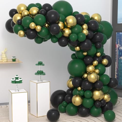 Dunkelgrün Schwarz Gold Ballonbogen Kit - Emerald Green Ballons Schwarz und Metallic Gold Ballons für Geburtstag Jubiläum Graduierung Hochzeit Party Dekorationen von CEUQIESO