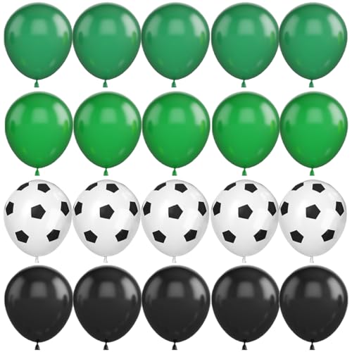 Fußball Ball Party Dekorationen Kit, 61pcs 12 Zoll Fußball Ballons grün und schwarz Latex Ballons mit Fußball bedruckt Ballons für Jungen Fußball Geburtstag Baby Dusche Sport Party Dekor von CEUQIESO