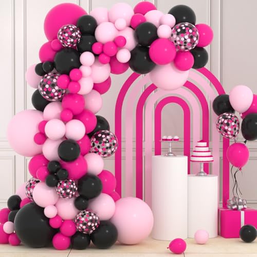 Rosa und schwarz Ballon Girlande Bogen Kit - Hot Pink Licht rosa schwarz und Konfetti Latex Ballons für Mädchen Frauen Geburtstag Baby Dusche Hochzeit Prinzessin Maus Thema Party Dekorationen von CEUQIESO