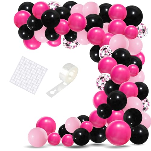 Rose Rot Schwarz Rosa Ballongirlande Kit - 113 PCS Rose rote Ballons Hot Pink Schwarz Rosa Ballons für Mädchen Cartoon Prinzessin Geburtstag Verlobung Baby Dusche Party Dekorationen von CEUQIESO